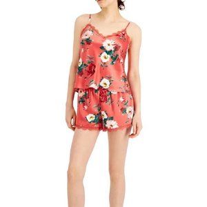 I.N.C. INTERNATIONAL CONCEPTS Lace Trim Floral Satin Set X SMALL